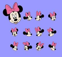 Disney animated character set minnie mouse cartoon face expression vector