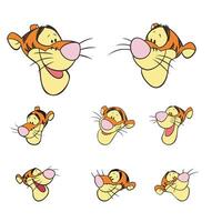 Disney animated characters set tigger face expression cartoon vector