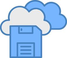 Save To Cloud Line Filled Blue Icon vector