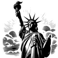 Black and White Illustration of the Statue of Liberty Sightseeing in New York City vector