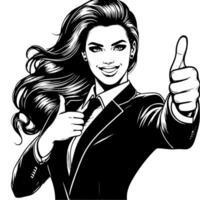 Black and White Illustration of a Woman in Business Suit is showing the Thumbs up Sign vector