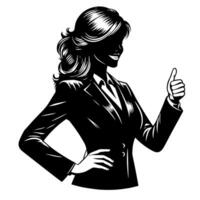 Black and White Illustration of a Woman in Business Suit is showing the Thumbs up Sign vector