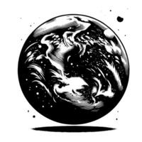 Black and White Illustration of the planet Earth vector