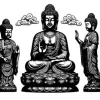 negro y blanco ilustración de un Buda estatua símbolo vector