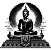 Black and White Illustration of a Buddha Statue Symbol vector