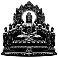 negro y blanco ilustración de un Buda estatua símbolo vector