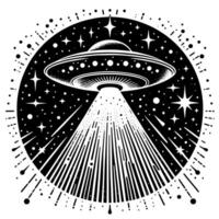 Black and White Illustration of an UFO Flying Saucer vector