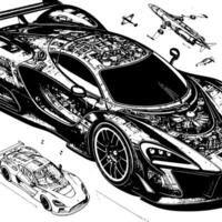 negro y blanco ilustración de un hipercar Deportes coche vector