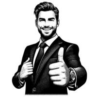 Black and White Illustration of a Man in Business Suit is showing the Thumbs up Sign vector