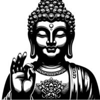 negro y blanco ilustración de un Buda estatua símbolo vector