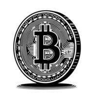 black and white illustration of a single Bitcoin Coin vector