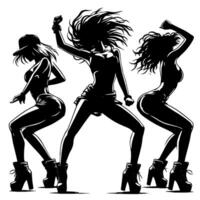 Black and White Illustration of a punk Woman is dancing and shaking in a Successful Pose vector