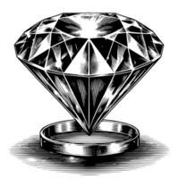 Black and white silhouette of a perfectly cut sparkling solitaire diamond gemstone vector