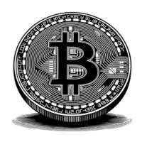 negro y blanco ilustración de un soltero bitcoin moneda vector