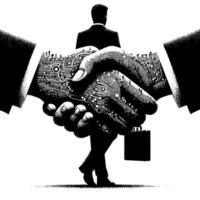 Black and white Illustration of a Handshake bewtween two Business Men in Suits vector