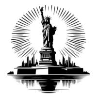 negro y blanco ilustración de el estatua de libertad Turismo en nuevo York ciudad vector