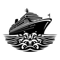 Black and White Illustration of a ocean liner at the sea vector