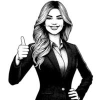 Black and White Illustration of a Woman in Business Suit is showing the Thumbs up Sign vector