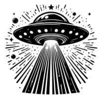 Black and White Illustration of an UFO Flying Saucer vector