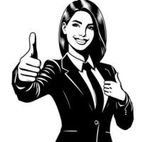 Black and White Illustration of a Woman in Business Suit is showing the Thumbs up Sign vector