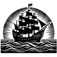 Black and White Illustration of pirate ship vector