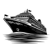 Black and White Illustration of a ocean liner at the sea vector