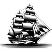 Black and White Illustration of a traditional old sailing ship vector