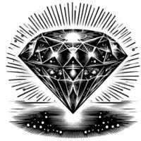 Black and white silhouette of a perfectly cut sparkling solitaire diamond gemstone vector