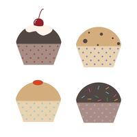 Cupcake flat in cartoon style. Cake icon set. Simple illustration. vector