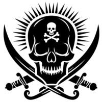 Black and White Illustration of pirate symbol with swords and hat vector