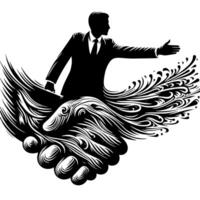 Black and white Illustration of a Handshake bewtween two Business Men in Suits vector