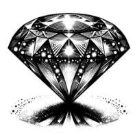 Black and white silhouette of a perfectly cut sparkling solitaire diamond gemstone vector