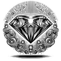 Black and white silhouette of a perfectly cut sparkling solitaire diamond gemstone vector