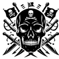 Black and White Illustration of pirate symbol with swords and hat vector