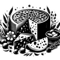 Black and White Illustration of a traditional Swiss Cheese vector