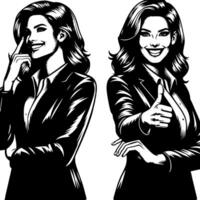 Black and White Illustration of a Woman in Business Suit is showing the Thumbs up Sign vector