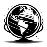 Black and White Illustration of the planet Earth vector