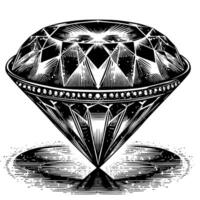 Black and white silhouette of a perfectly cut sparkling solitaire diamond gemstone vector