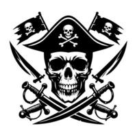 Black and White Illustration of pirate symbol with swords and hat vector