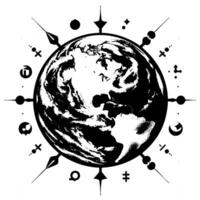 Black and White Illustration of the planet Earth vector