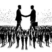 Black and white Illustration of a Handshake bewtween two Business Men in Suits vector