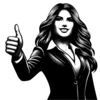 Black and White Illustration of a Woman in Business Suit is showing the Thumbs up Sign vector