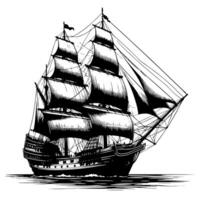 Black and White Illustration of a traditional old sailing ship vector