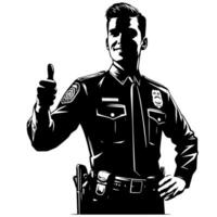 Black and White Illustration of a Police officer who is showing the Thumbs up Sign vector