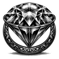 Black and white silhouette of a perfectly cut sparkling solitaire diamond gemstone vector