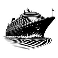 Black and White Illustration of a ocean liner at the sea vector