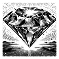 Black and white silhouette of a perfectly cut sparkling solitaire diamond gemstone vector