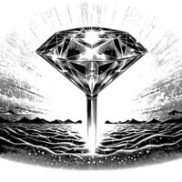 Black and white silhouette of a perfectly cut sparkling solitaire diamond gemstone vector