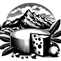 Black and White Illustration of a traditional Swiss Cheese vector