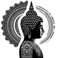 Black and White Illustration of a Buddha Statue Symbol vector